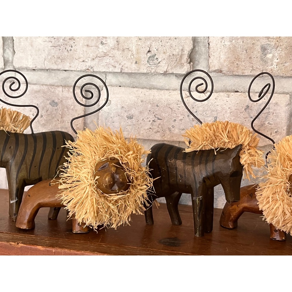 Vintage Set of Four‎ Wooden Jungle Safari Animal Photo Holders Decor